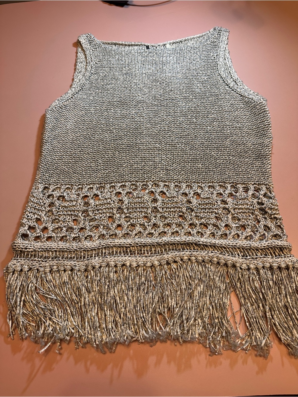 Elie Tahari Crochet Fringe Knit Tank Top
